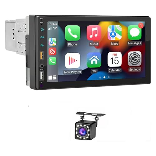 FINYQBET Monitor Estéreo Automotivo 7 Polegadas com CarPlay Sem Fio, Câmera de Ré, BT 5.1 e Tela Touch HD - Compatível com Android e iPhone - Para Carros, Caminhões e Veículos Recreativos