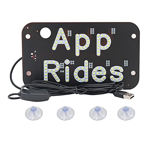 YSY 1PCS White Glowing Decal App Rides LED Sign Taxi Lights for Car with Suction Cups on Car Window Windshield Cab Interior Indicator Lamp for Driver 12V USB Charge