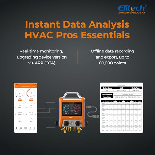 Elitech Kältetechnik die Monteurhilfe Manifold Gauge Set, Hochpräzises Vakuum Drucktemperatur Lecktester Tester, EMG-40V Pro Digitalmessgerät für Kühlschrank