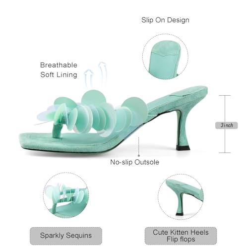 Goolita Women's Suede Sequin Kitten Heels Flip Flops Open Square Toe Strappy Thong Slide Heeled Sandals Comfort Prom Party Mules Heels2