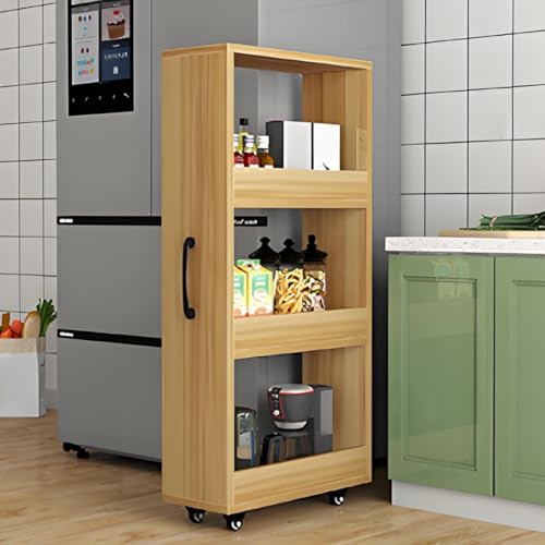 YVYKFZD Carrito de Almacenamiento Delgado, Carro de Cocina de Madera de 4 Niveles, Carro de Almacenamiento rodante con Ruedas, Carrito Auxiliar for Ahorrar Espacio(Wood,5.9'x21.6'x47.2')