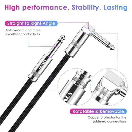 Image of 15FT Instrument Cable - Electric Guitar & Bass Cable with Right Angle 1 /4 Inch Connector, Black