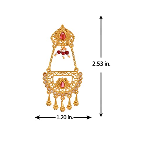 Abharan Red Stones & Pearls Ethnic Drop Earrings