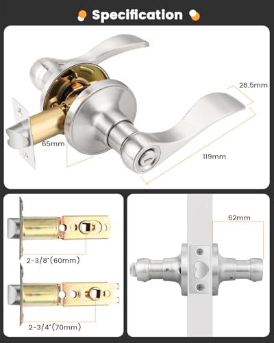 Gobrico GBDL12061SNBK-2PACK 2 Pack Satin Nickel Universal Bed And Bath Door Levers Locks Drop Lever Style thumb #5