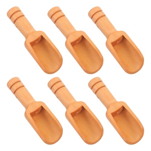 6Pcs Wooden Round Handle Scoop Teaspoons for Kitchen Mini Salt Shovel and Milk Powder Measuring Spoons Versatile Wooden Scoops for Spices and Dry Ingredients