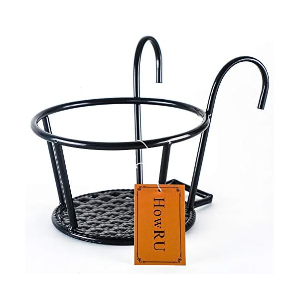 Metal/Iron Art Hanging Baskets Flower Pot Holder - Great for Patio Balcony Porch or Fence,White, Black - Image 7