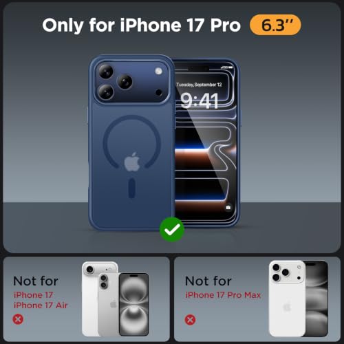 Image of Miracase Magnetic for iPhone 17 Pro Case 6.3 inch with Screen Protector, [Compatible with MagSafe] Military-Grade Protection, Anti-Fingerprint, Slim Thin Phone Case for 17 Pro Cover, Glass Blue