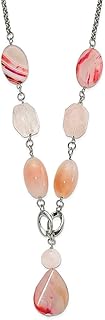 Colar de ágata de quartzo rosa de aço inoxidável 5 cm pingente pingente de pedra preciosa natural concha de madeira joias modernas para mulheres presentes para ela, Quartzo rosa Ágata