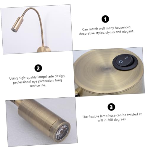 Lámpara de pared ajustable de lectura nocturna dorada con luz LED de 3w para dormitorio 5