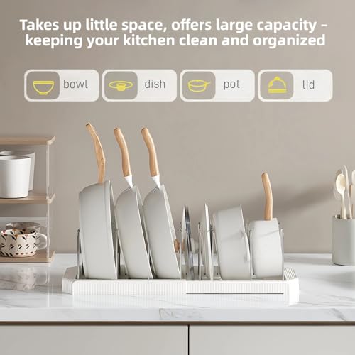 Expandable-Pot-and-Pan-Organizer-Rack-for-Kitchen-Cabinet-or-Under-Sink-Adjustable-Lid-Holder-with-7-Dividers-Space-Saving-Storage-for-Renters-Small-Homes-and-Busy-Cooks-White