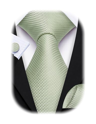 Image of Barry.Wang Plain Men Silk Ties Extra Long Satin Necktie for Wedding Business Handkerchief Cufflinks Set Solid Colors