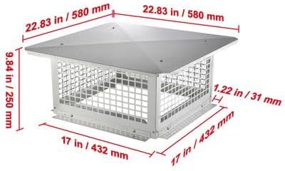 Happybuy Chimney Cap 17x17 inch, 304 Stainless Steel Fireplace Cover, Durable & Easy Installation for Mesh Flue Covers, Silver