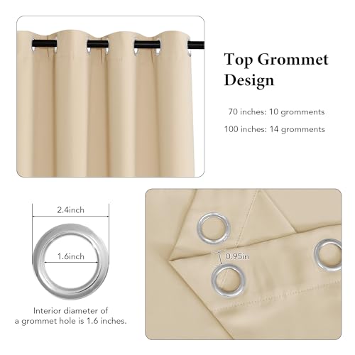 Image of RYB HOME Room Darkening Curtain for Sliding Glass Door, Thermal Insulated&Privacy Drape for Basement /Media Room, Extra Wide Room Divider Curtain, Window Treatment, Cream Beige, W100 x L108, 1 Panel