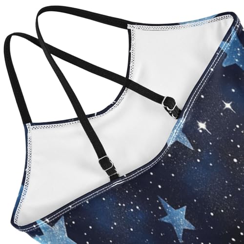 Pigsaly Girls One Piece Swimsuits Stars Navy Blue Gradient Flashing Glitter Kids Cross Back Swimwear Sport Bathing Suit 3T4