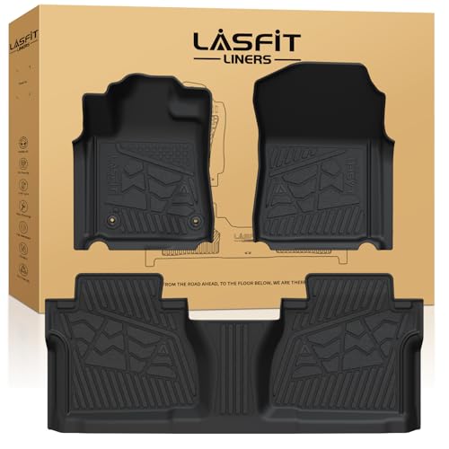 Image of LASFIT Floor Mats for Toyota Tundra 2007-2011 Double Cab (Not Fit CrewMax or Regular Cab), Custom Fit All Weather Protection TPE Easy Clean Floor Liners for Tundra Front&Rear 2 Row Car Mats