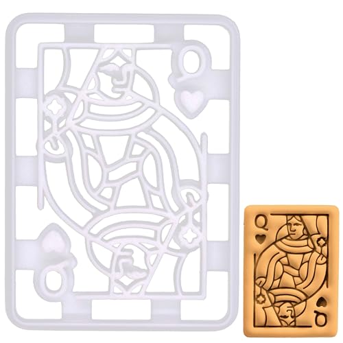 BAKERLOGY Queen of Hearts Poker Card Cookie Cutter - Detailed Biscuit Cutter Design for Baking and Crafts, Ideal on Fondant, Dough, Clay