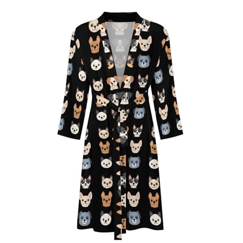 Ropa de dormir suave para hombre bata ligera de caras de perro cómoda 5