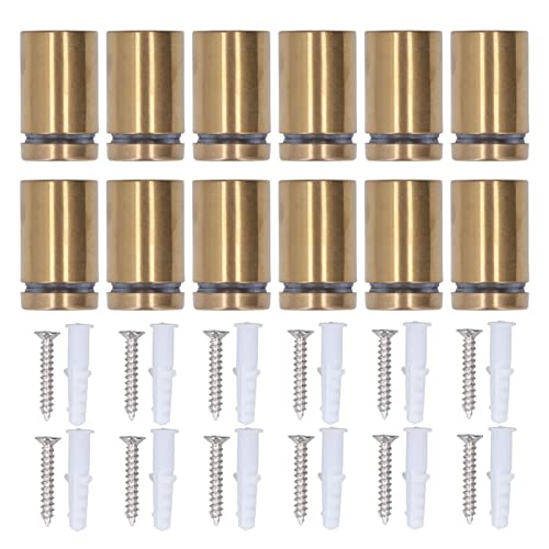 Adfaga Juego de sujetadores de montaje en pared de acero inoxidable con tornillo de separación, 12 piezas, 19x30 mm, oro cepillado para letrero, marco de fotos, decoración de ofici