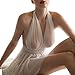 Juaugusep Women Halter Lingerie Dress, Sexy Deep V Neck Sheer Mesh Babydoll Backless Chemise Nightwear (White, One Size)