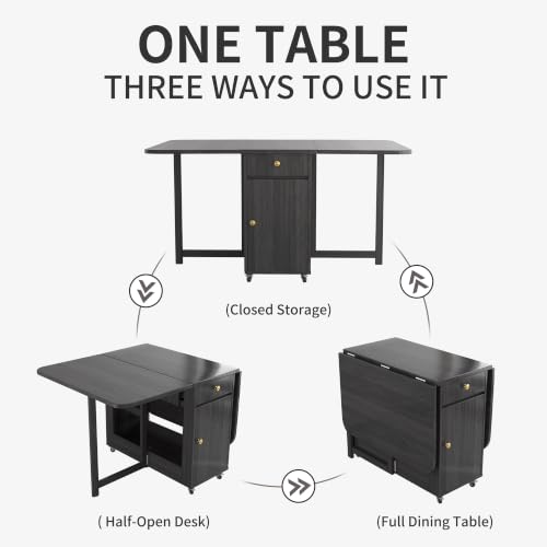 51" Fully Assembled Drop Leaf Dining Table with 4 Folding Chairs,…