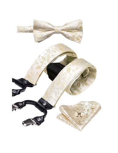 Image of YOHOWA Men Suspenders 6 Clips Strength Adjustable Y Braces Pre-Tied Bow Tie Set Formal Wedding Party