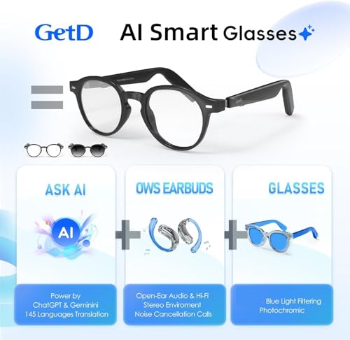 GetD 2026 AI Glasses for Men & Women, Smart Glasses Powered by ChatGPT with 145-Language Translation, Blue Light Filtering, Polarized & Photochromic Lenses, 11H Music Play for Travel and Daily Use - Image 4