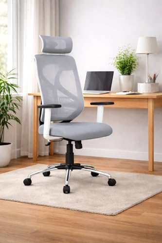 Image of Ergonomic Mesh Office Chair, High Back, Adjustable Headrest, Grey