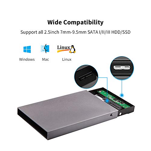Ssk Aluminum Usb3.0 To Sata 2.5” External Hard Drive Enclosure Adapter, Ultra Slim Hard Disk Case Housing For 2.5 Inch 9.5Mm 7Mm Sata Hdd And Ssd, Uasp Sata Iii Supported #TOP6