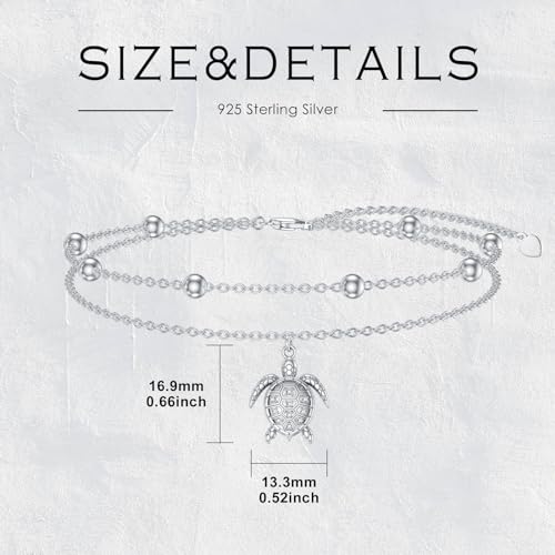 Image of Diamond Turtle Anklet for Women 925 Sterling Silver Turtle Layered Anklets with Lab Grown Diamonds Jewelry Gifts