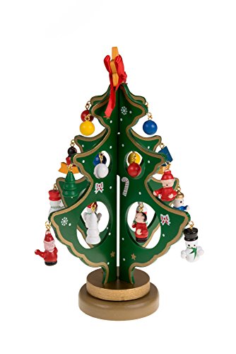 Clever Creations Wooden Christmas Tree Table Top Decoration from Traditional Winter or Christmas Theme with Green Painted Tree| 11 Mini Ornaments | 100% Real Wood | Collectable | Stands 10