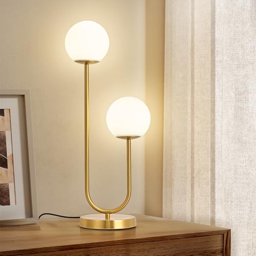Kardleen Mid Century Modern U-Shape Table Lamp, 2-Globe Bedside Lamp with LED G9 Light Source - Ideal for Bedroom & Office