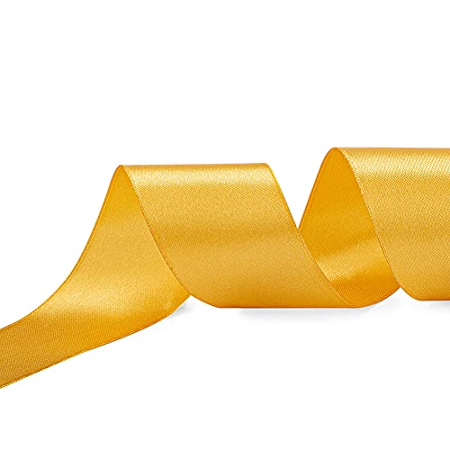 Image of Solid Color Double Faced Gold Satin Ribbon 2 inch X 50 Yards, Ribbons Perfect for Crafts, Wedding Decor, Bow Making, Sewing, Gift Package Wrapping and More