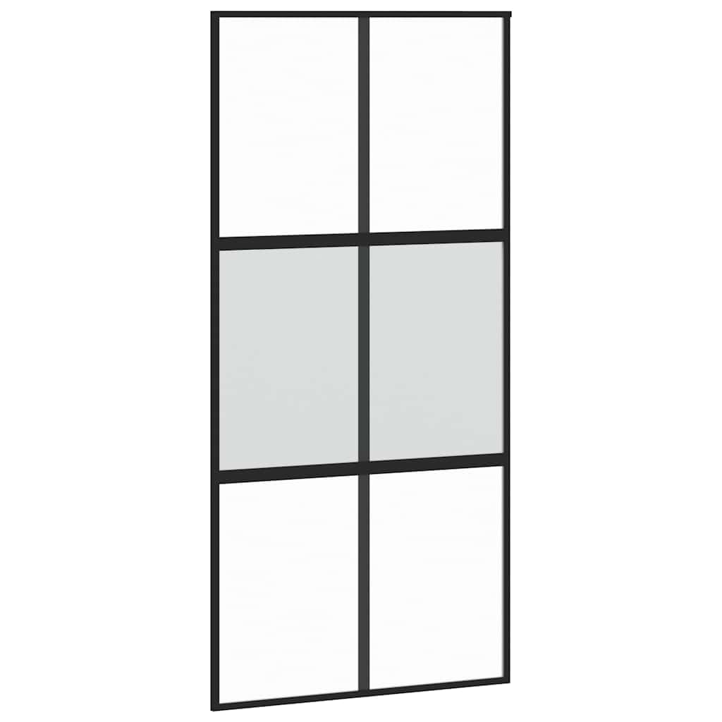 Drzwi przesuwne czarne, 102,5 x 205 cm, ze szkła hartowanego i aluminium