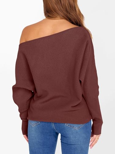 Image of ANRABESS Womens Off Shoulder Sweaters 2026 Fall Long Batwing Sleeve Loose Fit Knit Tops Casual Pullovers Jumpers
