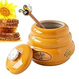 Generisch Mini Honiggläser | Keramik Honigtopf Mit Weitem Mund Und Tropffreier Öffnung - Bienenhonigglas Mit Löffel,Für Sirup Marmelade Sauce Küche Vorratsschrank Büro Wohnheim Bauernhaus