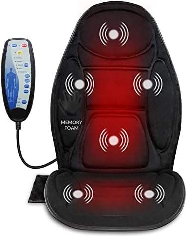 Snailax Memory Foam Massage Seat Cushion - Back Massager with Heat,6 Vibration Massage Nodes & 2 Heat Levels, Massage Chair Pad for Home Office Chair