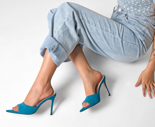 Image of TNYNFBEB Womens Stiletto High Heel Pointed Open Toe Sandals Mules Shoes Slingback Slip-on Prom Party Dress Summer 3.9 Inches Heels
