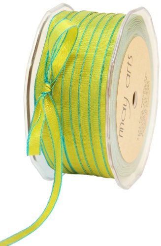 May Arts 1/4-Inch Wide Ribbon, Sweetpea and Turquoise Iridescent