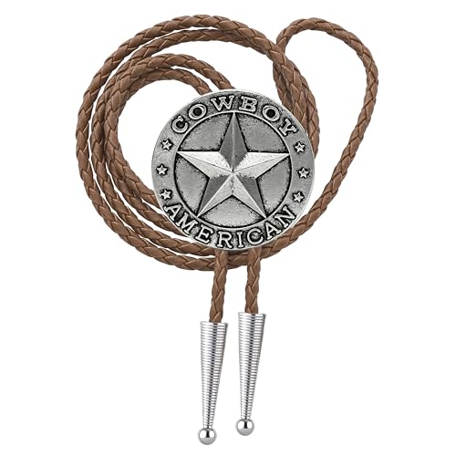 Image of Jeilwiy Bolo Tie for Men Western Cowboy Tie Necklace Gold Bolo Tie Leather Necktie Halloween Tie Accessories for Women