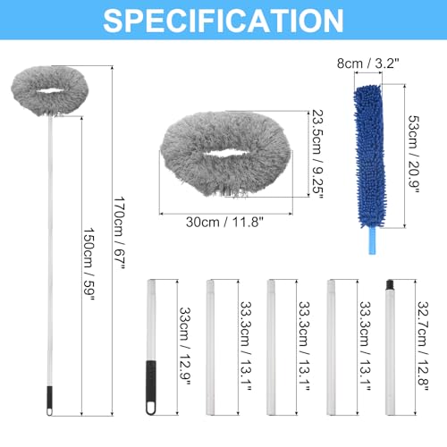 Image of PATIKIL Ceiling Fan Cleaner Duster, 12.9 inch to 59 inch, 2 in 1 Microfiber Duster Extendable Handle Fan Blade Cleaning Tool Removable Washable for Furniture Blind, Gray