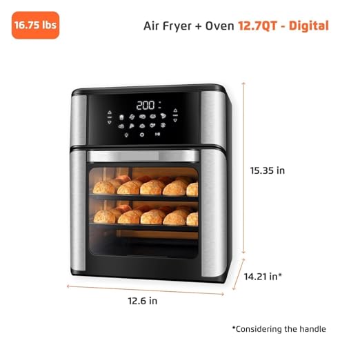 Image of Fryer Oven 1800W, 12.7QT Capacity, Touchscreen Panel, Automatic Shut-Off - Black & Stainless Steel