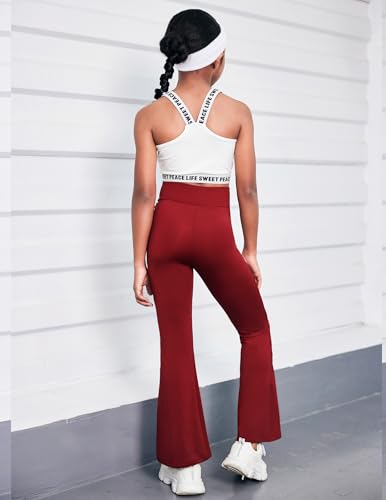 Image of Zaclotre Girls Flare Leggings High Waisted Yoga Pants with Pockets 5-16 Y
