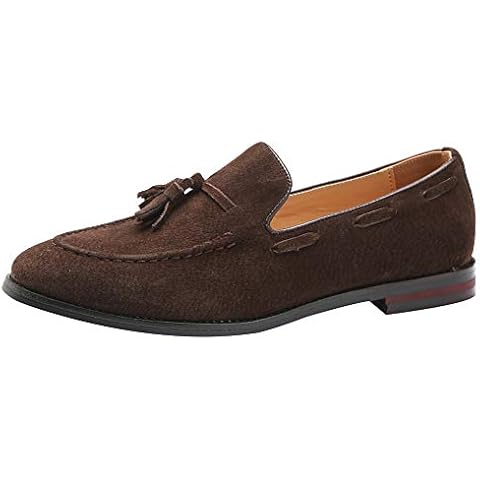 rismart Men’s Handmade Tassels Moccasins Suede Slip on Formal Loafer Shoes(Coffee,9 UK) Cover