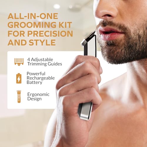 Image of CHARGEWORX Groom Essentials Electric Hair and Beard Trimmer for Men, Cordless Grooming Kit with Charging Base - Rechargeable Sideburn Trimmer for Men - 4 Trimming Guides, LED Indicator