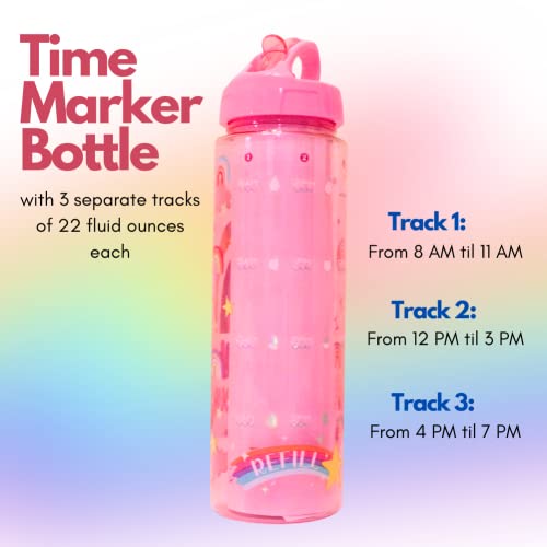 Daily Kids Sports Motivational Water Bottle With Time Marker For Girls– Ice Cube Stick Tube Inside - Leak Proof Cap With Handle Lid And Straw – Rainbow Theme For School And Travel – 22 Ounce (Rainbow) #TOP2