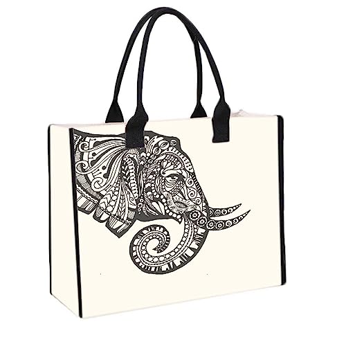 Canvas Tote Bags Large Personalized Beach Bags,Reusable Grocery,Gifts for Women,Birthday,with Inner Pocket,Mandala