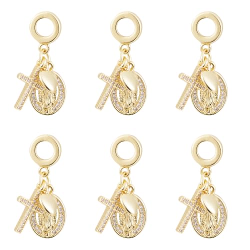 Image of 6Pcs 18K Gold Plated Cubic Zirconia Cross Heart Charms