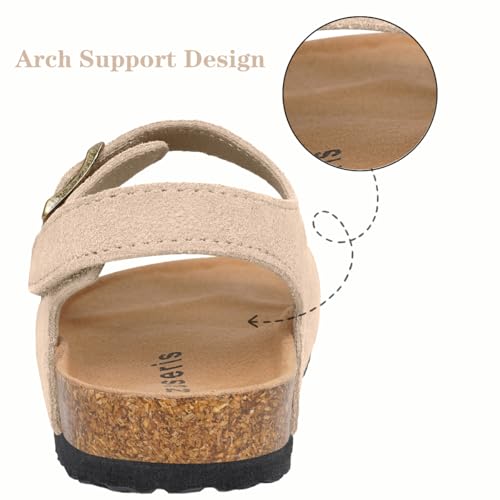 Image of ZUSERIS Kids Toddler Sandals Boys Girls Cork Footbed Sandal | Suede Leather Sandals,Summer Beach Sandals,Boys Dress Sandals,Open Toe Slide Sandals,Adjustable Back Strap,Slip On Slippers