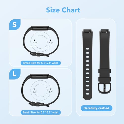 2 Pack Waterproof Bands Compatible with Fitbit inspire 3 Bands for Women Men, Classic Soft Sports Replacement Wristbands for Women Men (Black/Black, Large 7.1"-8.7") by Dr.Sept - Image 4