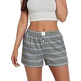 YYDSTYLE Pantalones cortos tipo bóxer para mujer, pijama a cuadros para verano, casual, para dormir, pantalones cortos de playa Y2K, marrón claro, S